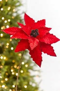 22” Velvet Felt Poinsettia Stem