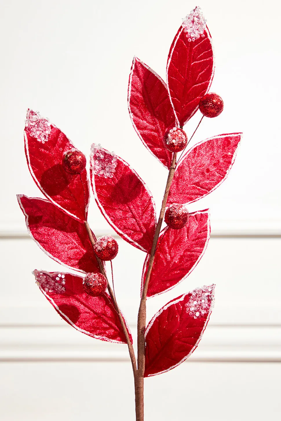 24" Velvet Glitter Leaf Stem