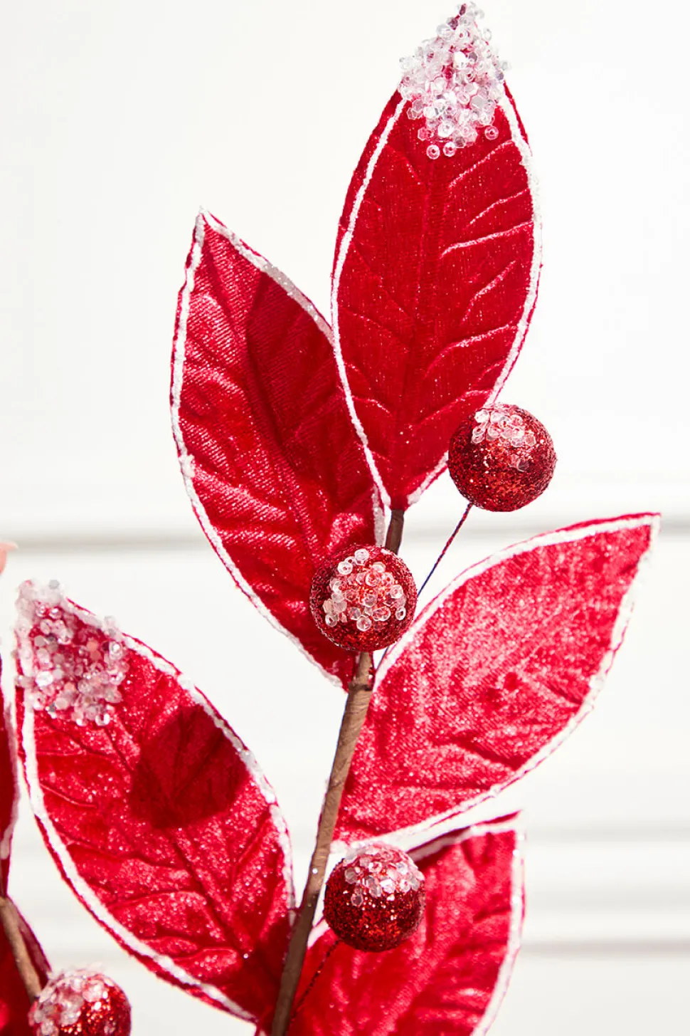 24" Velvet Glitter Leaf Stem