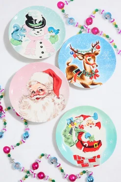 8" Vintage Round Christmas Plates - Set of 4
