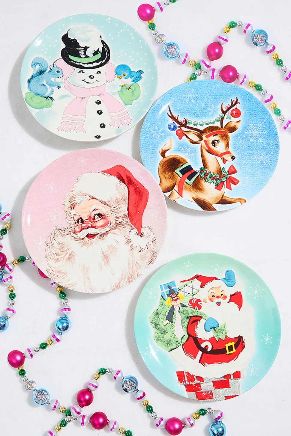 8" Vintage Round Christmas Plates - Set of 4