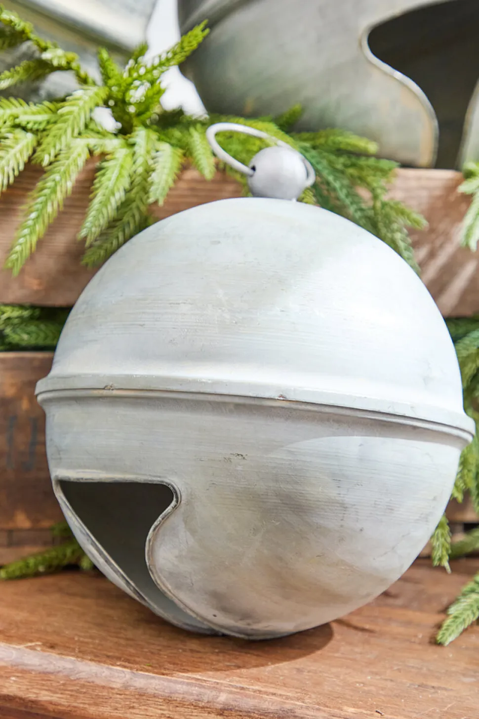 8" Weathered Tin Jingle Bell Christmas Ornament