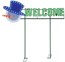 36" Welcome Yard Sign - Snowman Face - Red/Green/Pure White with 162 Lights