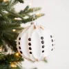 4” White and Black Glass Dotted/Striped/Quilted Ornament