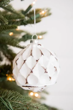 4” White and Black Glass Dotted/Striped/Quilted Ornament