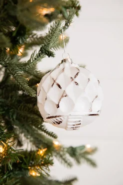 4” White and Black Glass Dotted/Striped/Quilted Ornament