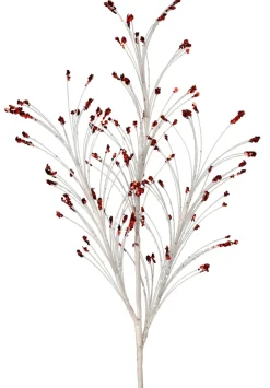 36” White and Red Glitter Grass Spray