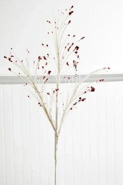 36” White and Red Glitter Grass Spray