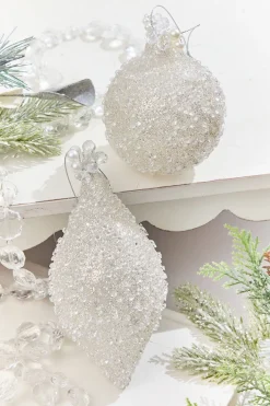 4" - 6" White Beaded Glass Ornament
