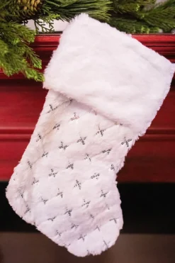 20” White Fur Stocking with Silver Accents