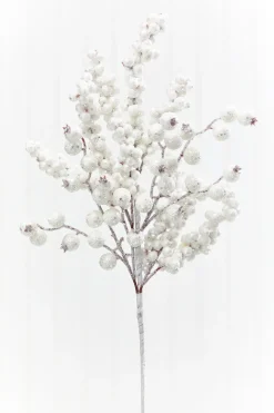 20" White Glitter Berry Spray