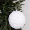 6” White Glittered Net Ball Ornament