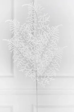 35" White Glitter Fern Spray