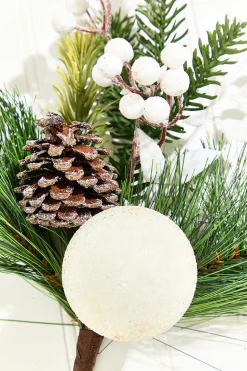 14.5" White Glitter Pinecone Ornament Spray