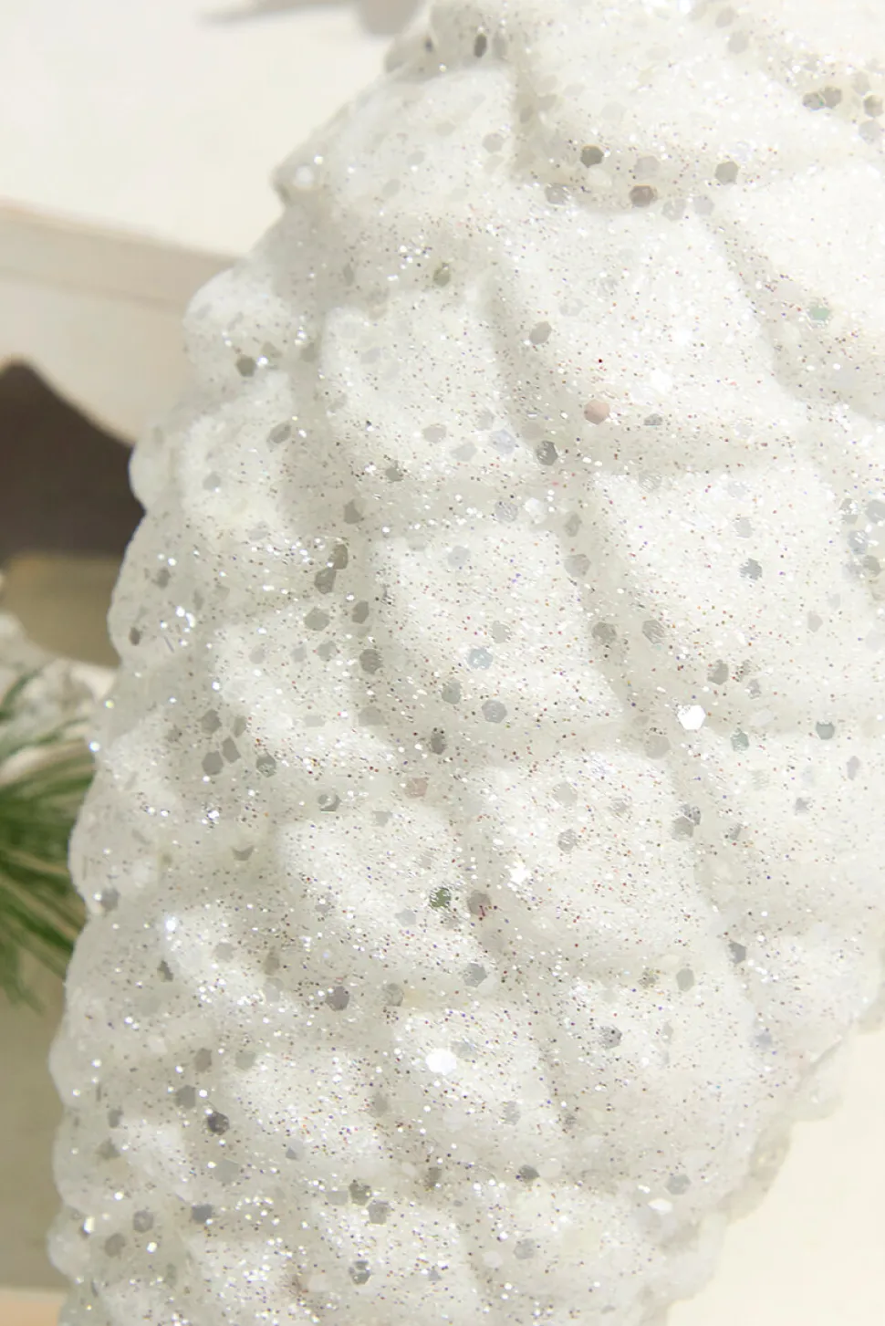 9" White Glitter Pinecone with Hanger
