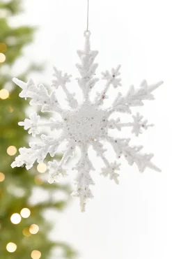 8" White Glitter Snowflake Ornament