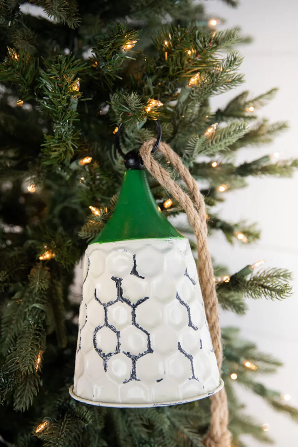 9” White/Green Metal Bell Ornament