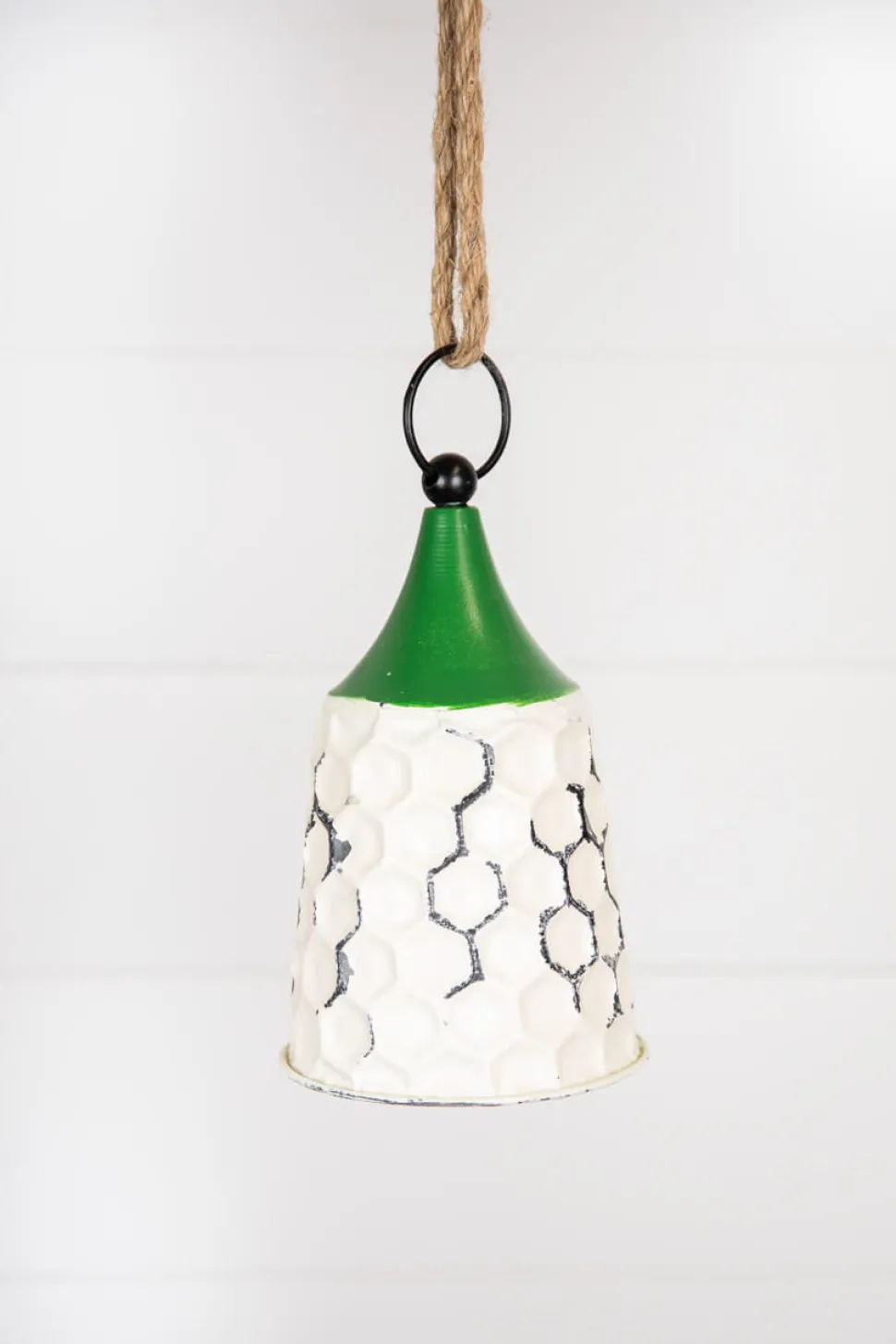 9” White/Green Metal Bell Ornament