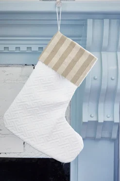 White Quilted Stocking with Stripes