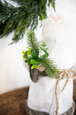 19” White Robe Santa Figure with Greenery Bundle