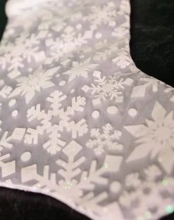 20” White Snowflake Glitter Print on Sheer Organza Stocking