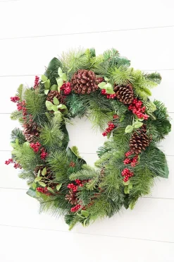 29" Winter Foliage & Magnolia Leaf Wreath