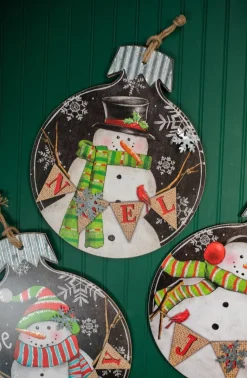 18.9” Wood and Metal Snowman Ornament Plaque