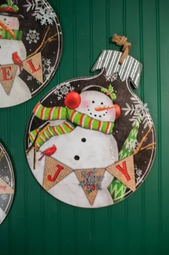 18.9” Wood and Metal Snowman Ornament Plaque