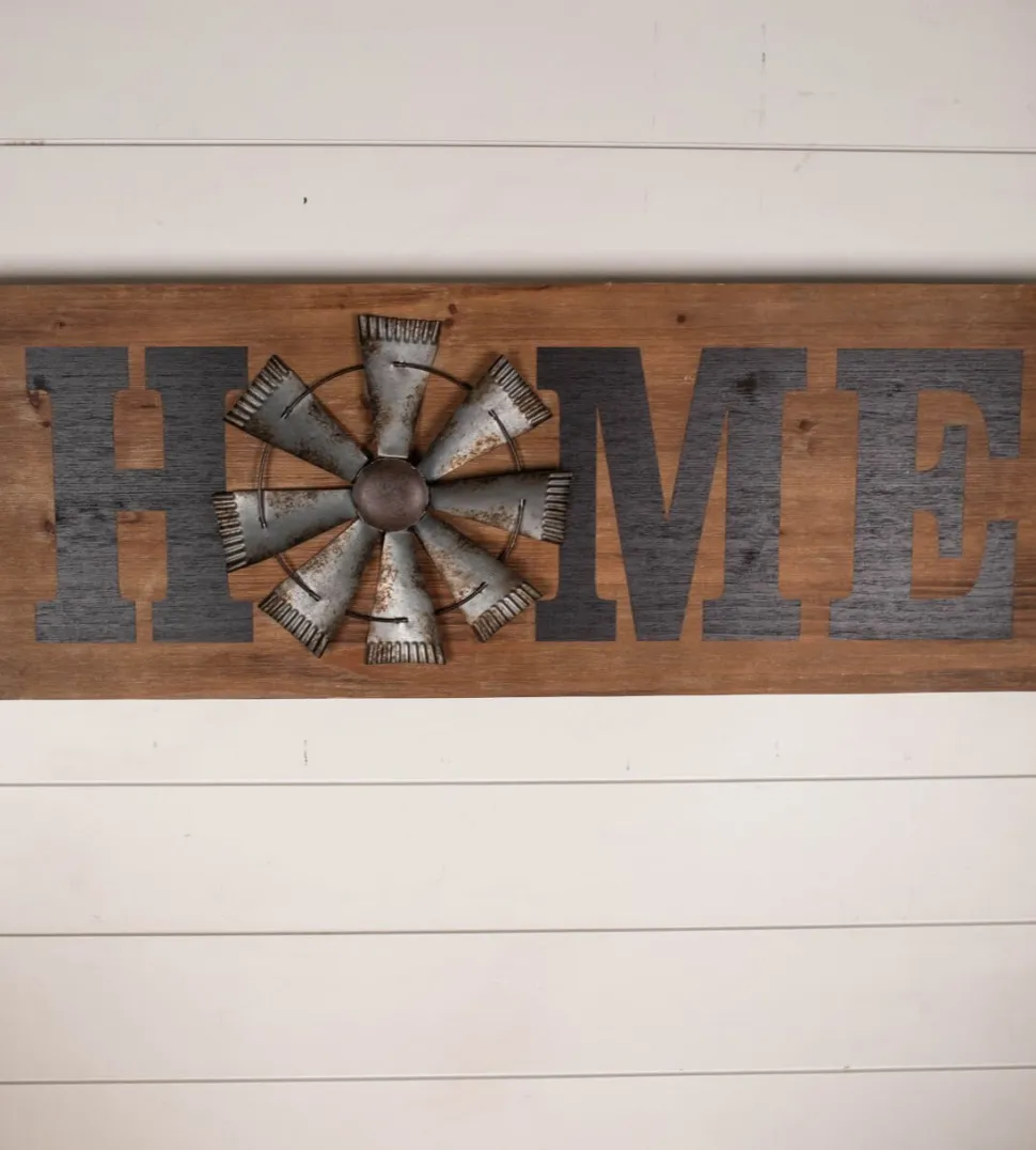 31" Wood and Metal Windmill "Home" Sign