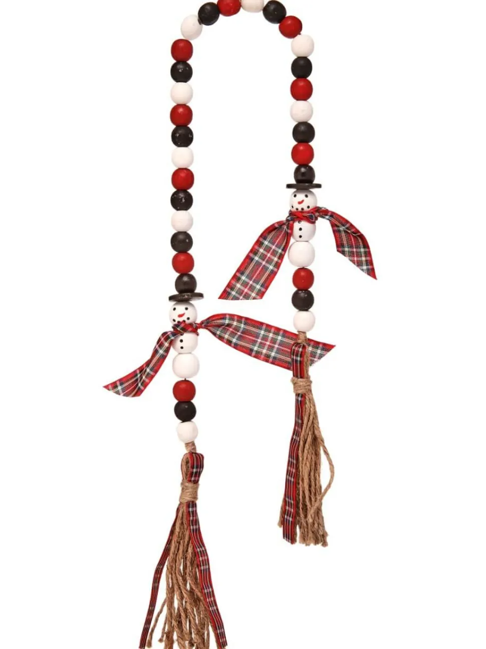34” Wood Bead Snowman with Plaid Garland