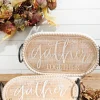 Wood Engraved & Metal Harvest Design Trays - Set of 2