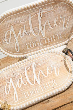 Wood Engraved & Metal Harvest Design Trays - Set of 2
