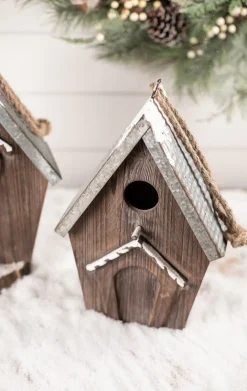 Wood Galvanized Metal Birdhouse