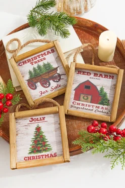 5.5" Wood Holiday Scene Hanging Sign