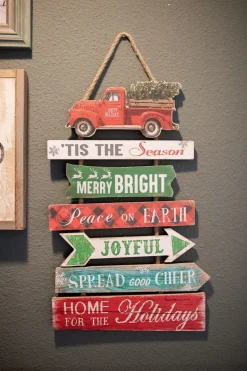22.4” Wood Holiday Sign w/ Vehicle