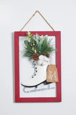 18" Wood Holiday Skate Hanging Wall Art