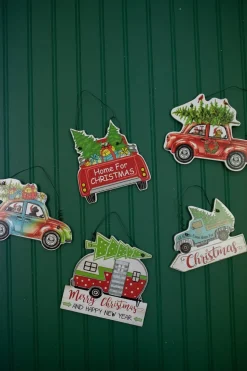 7.8” Wood Holiday Vehicle Christmas Ornaments