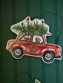 7.8” Wood Holiday Vehicle Christmas Ornaments