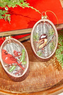 5.5” Woodland Bird Glass Disc Ornament
