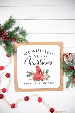 16” Wood & Metal Wish You A Merry Christmas Wall Decor