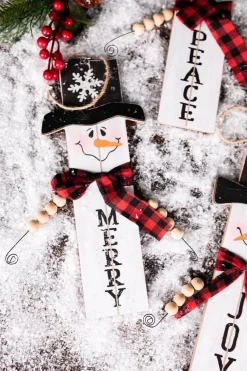 11.8” Wood Snowman with Buffalo Check Plaid Scarf Ornament