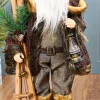 25” Woven Burlap Santa With Skis & Lantern