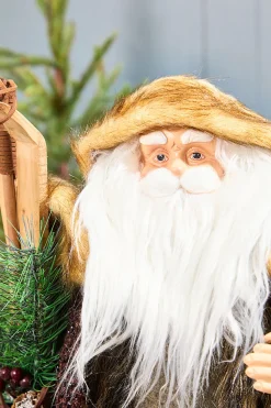 25” Woven Burlap Santa With Skis & Lantern