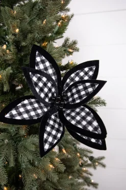 21” x 12" Black and White Plaid Poinsettia Stem with Black Berries