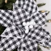 22” x 10.5" Black and White Plaid Poinsettia Stem with White Berries