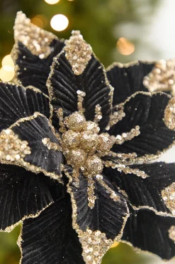 20" x 11.5” Black Glitter Poinsettia Stem