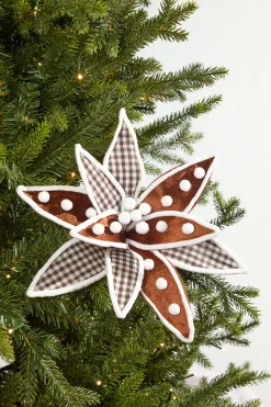 20" x 13" Brown Velvet Check Poinsettia Stem