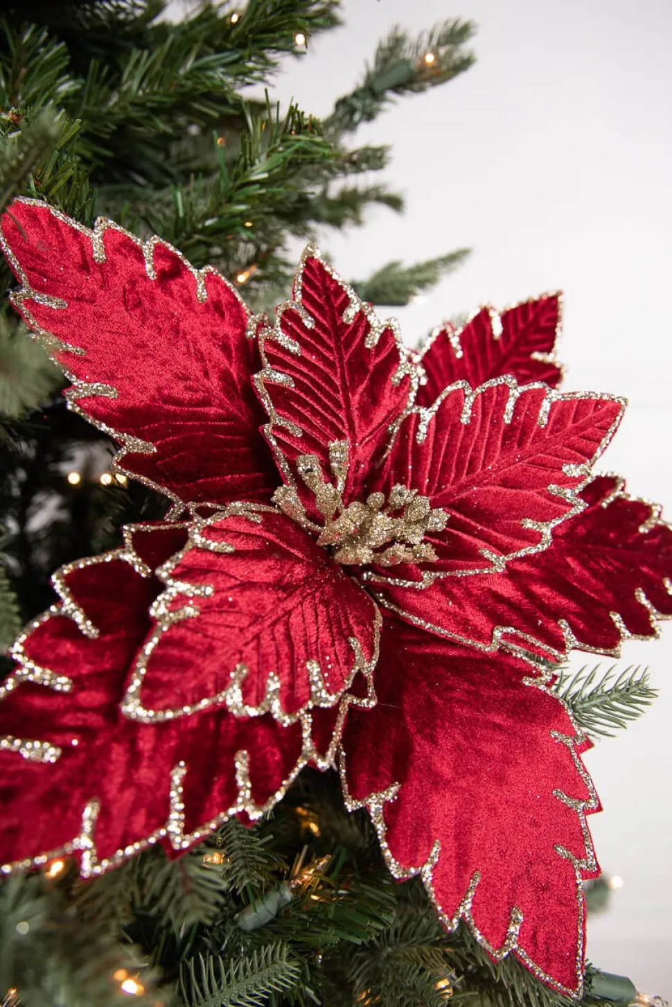 22” x 13.5" Burgundy Poinsettia Stem