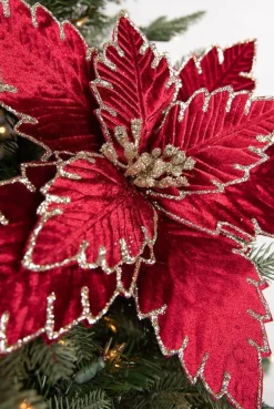 22” x 13.5" Burgundy Poinsettia Stem