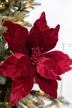 22" x 13" Burgundy Poinsettia Stem